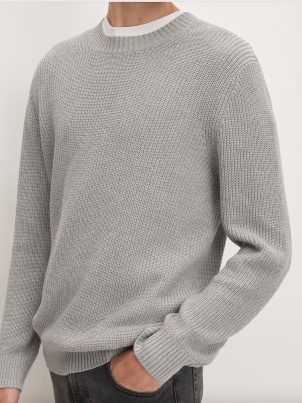 Everlane Men's No Sweat Ribbed Crewneck Sweater, Gray, Small Organic Cotton Eco